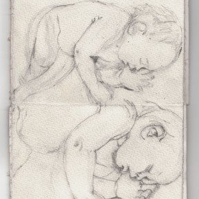 pages three/four, pencil on paper, card, feathers,  14.5cm x 9.5cm, 2009