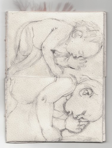 pages three/four, pencil on paper, card, feathers,  14.5cm x 9.5cm, 2009