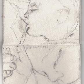 pages five/six, pencil on paper, card, feathers,  14.5cm x 9.5cm, 2009